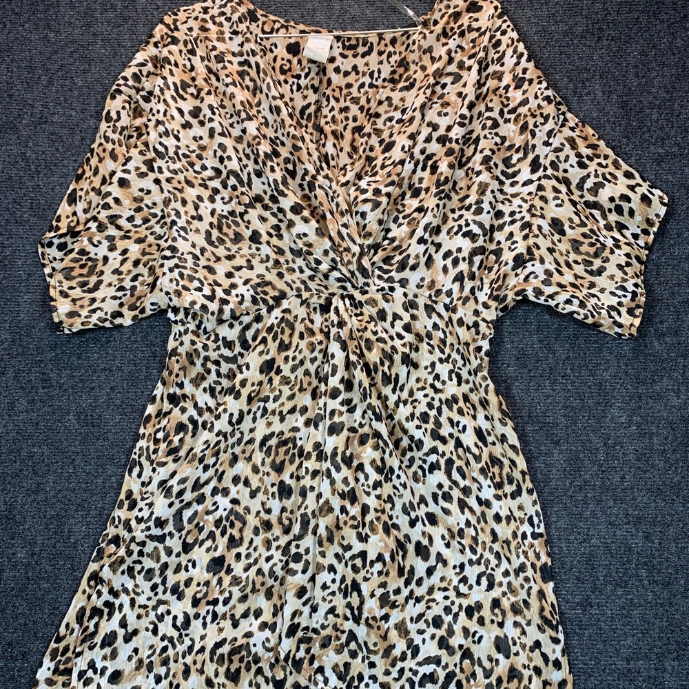 Time and Tru Leopard Print Sheer Dress M 8-10 Brown Twist Front Mob Wife Boho